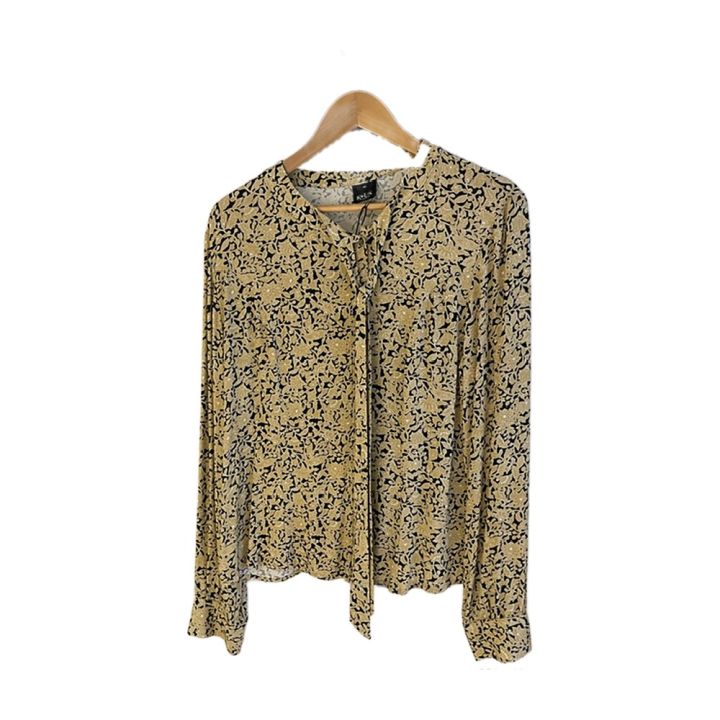 Printed tie-neck blouse - GOLD AND BLACK
