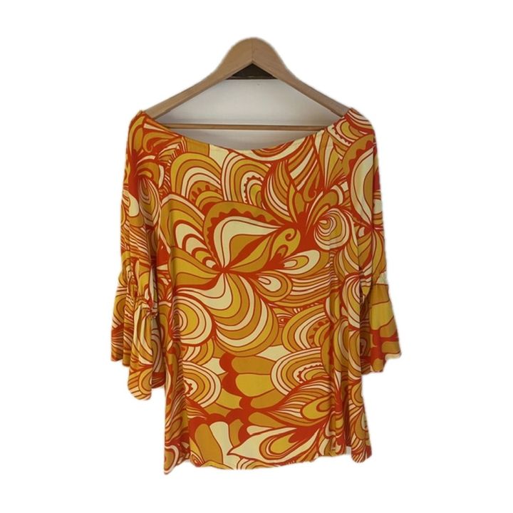 Haut manches évasées - ORANGE MULTICOLORE