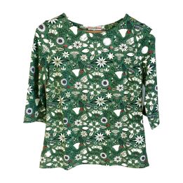 Floral three-quarter sleeve top - GREEN