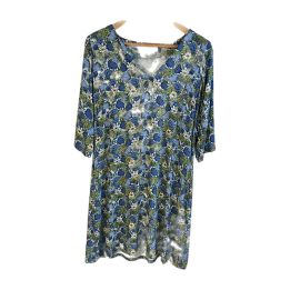 Robe fleurie manches trois-quarts - BLEU ET VERT