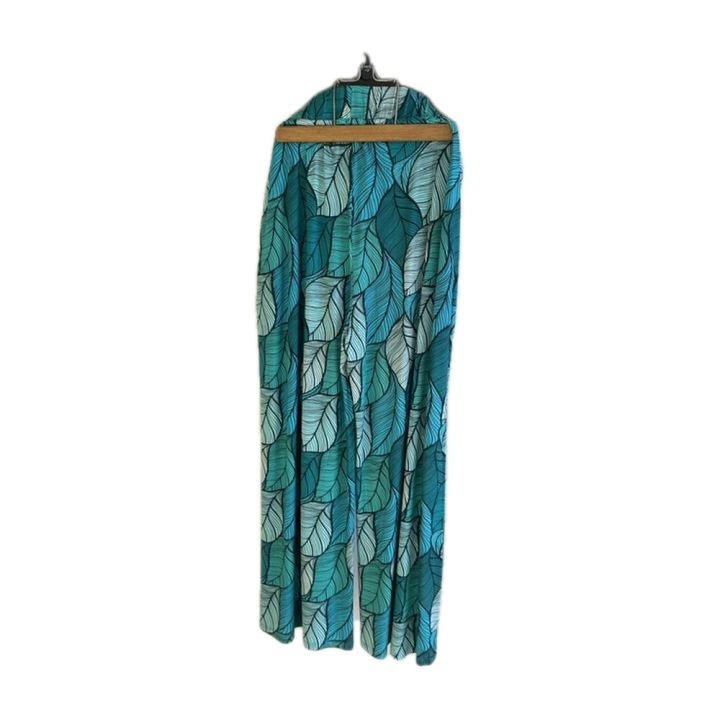 Wide-leg leaf print trousers - TURQUOISE
