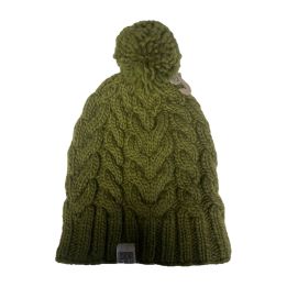 Cable-knit pom-pom hat - OLIVE GREEN
