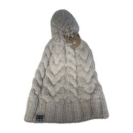 Cable-knit pom-pom hat - BEIGE