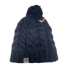 Bonnet à pompon en maille torsadée - BLEU MARINE