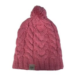 Bonnet à pompon en maille torsadée - ROSE