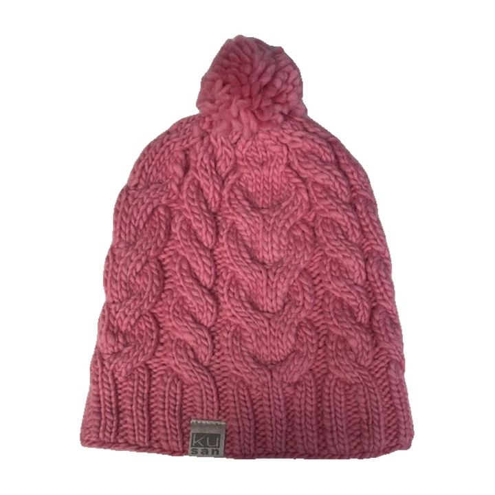 Bonnet à pompon en maille torsadée - ROSE