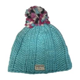 Bonnet doublé à pompon multicolore - TURQUOISE
