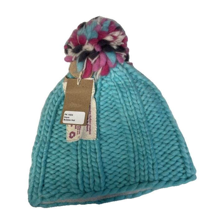 Lined hat with multicolour pom-pom - TURQUOISE