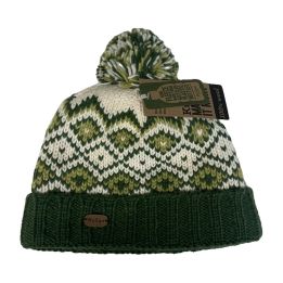 Jacquard pom-pom hat with turn-up - GREEN