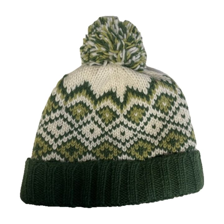 Bonnet jacquard à pompon, revers - VERT