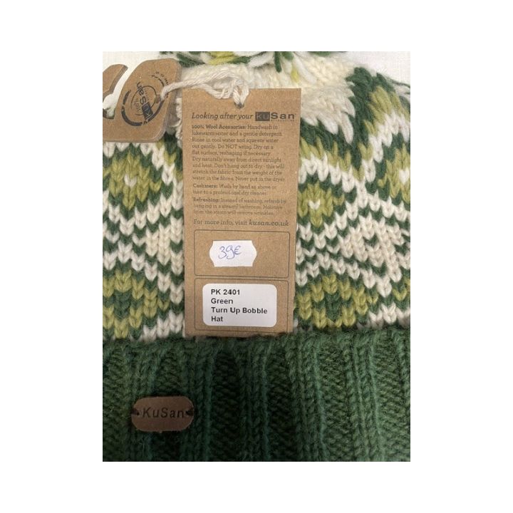 Bonnet jacquard à pompon, revers - VERT