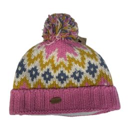 Bonnet jacquard à pompon, revers - ROSE ET BLEU