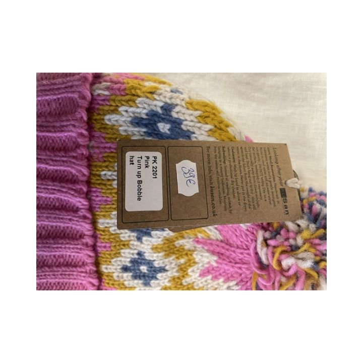 Jacquard pom-pom hat with turn-up - PINK AND BLUE