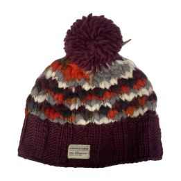 Bonnet à pompon, grosse maille - PRUNE MULTICOLORE