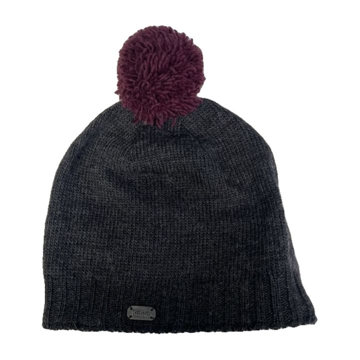 Hat with plum pom-pom - CHARCOAL