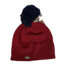Bonnet à pompon bleu marine - ROUGE