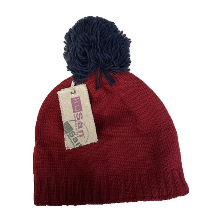 Bonnet à pompon bleu marine - ROUGE