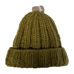 Bonnet en grosse côte, revers - OLIVE