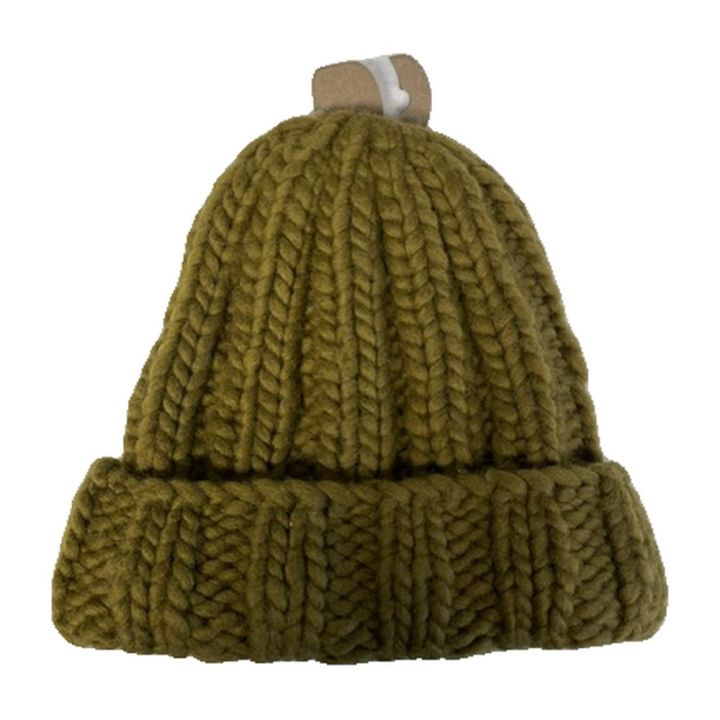 Bonnet en grosse côte, revers - OLIVE