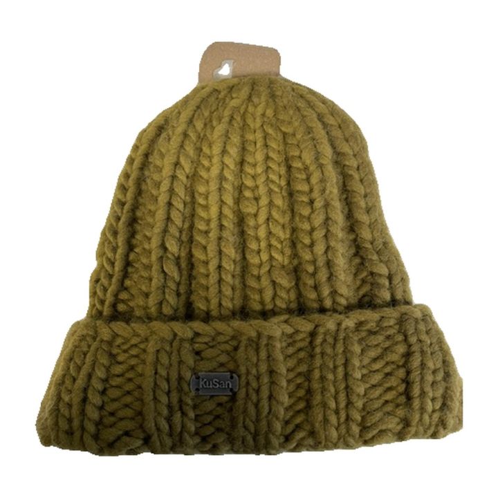 Chunky rib hat with turn-up - OLIVE