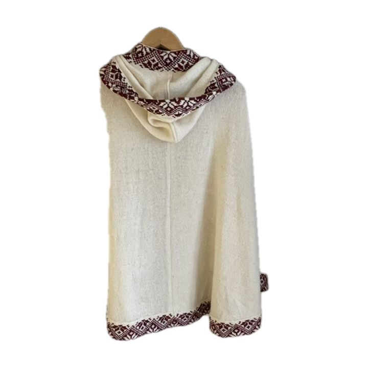 Hooded cape - ECRU AND BURGUNDY