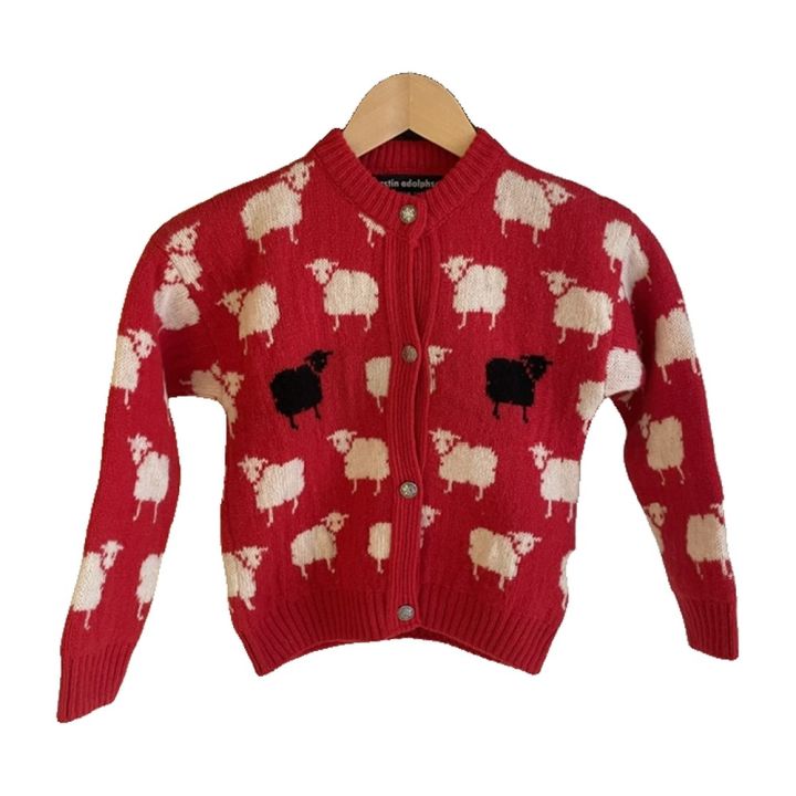 Gilet enfant motif moutons - ROUGE
