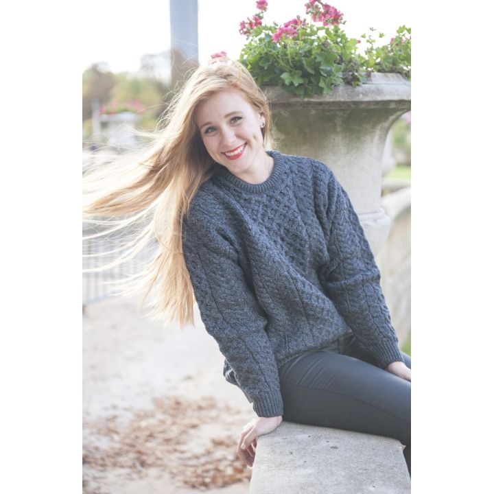 Pull Irelandais Noir traditionnel 100% pure laine vierge