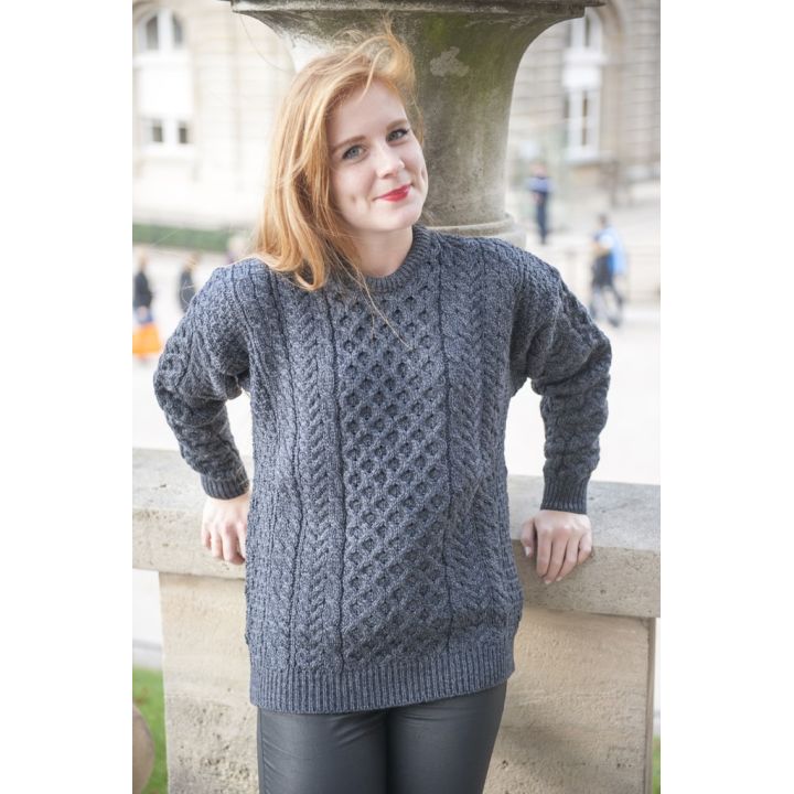 Pull Irelandais Noir traditionnel 100% pure laine vierge