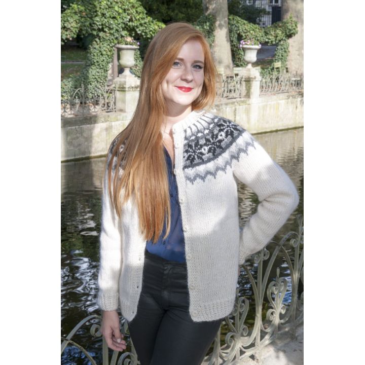 Gilet Cardigan blanc et noir tricoté main