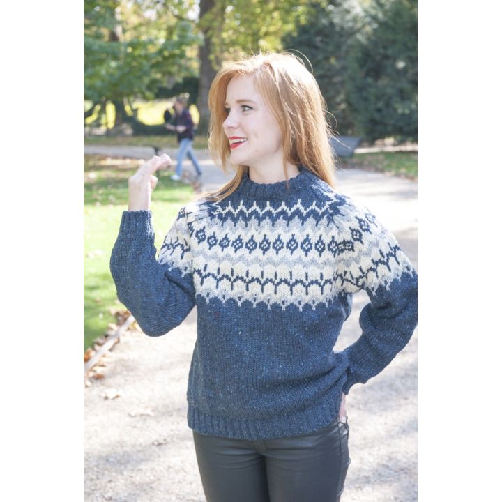 Pull Irelandais bleu et blanc
