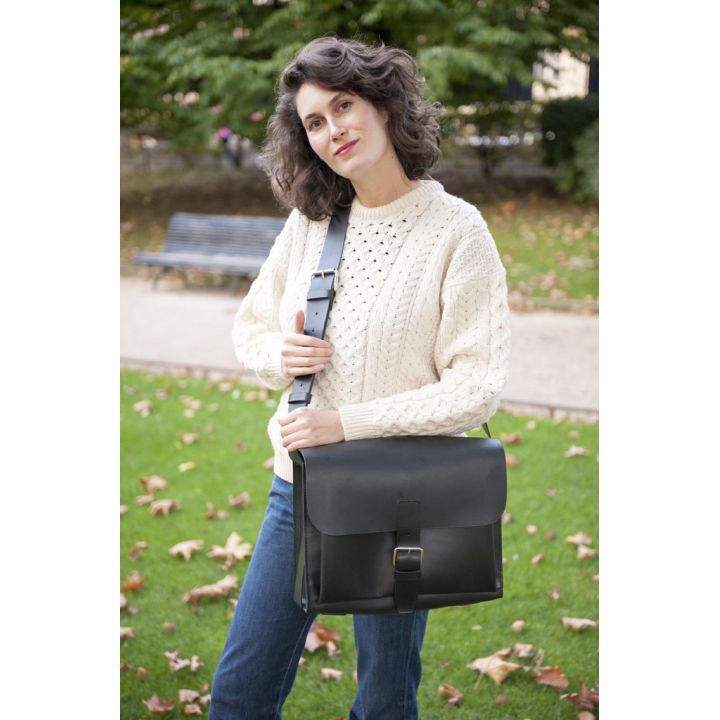 Sac en cuir de vachette grand format - noir